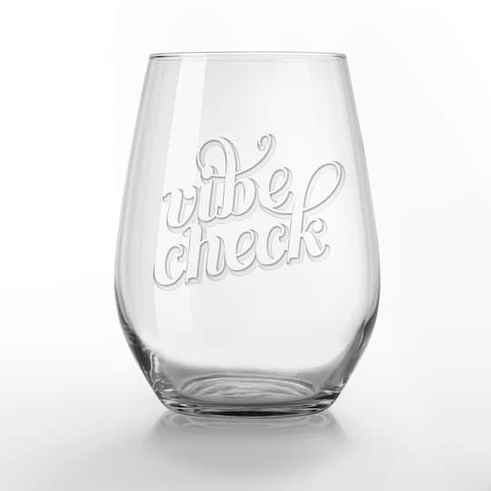 15 oz. Vibe Check Script Engraved Stemless Wine Glass
